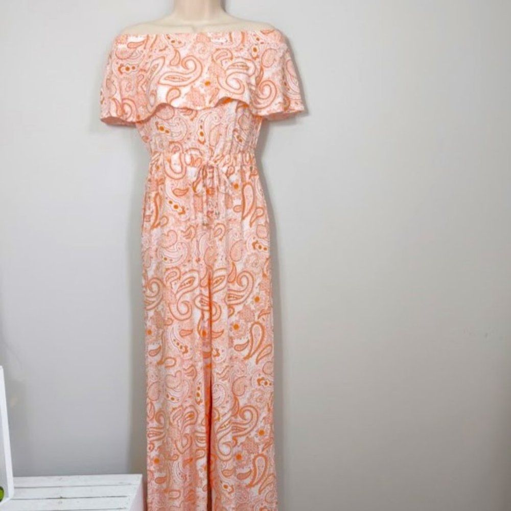 Guess Off Shoulder Floral Wide Leg Jumpsuit